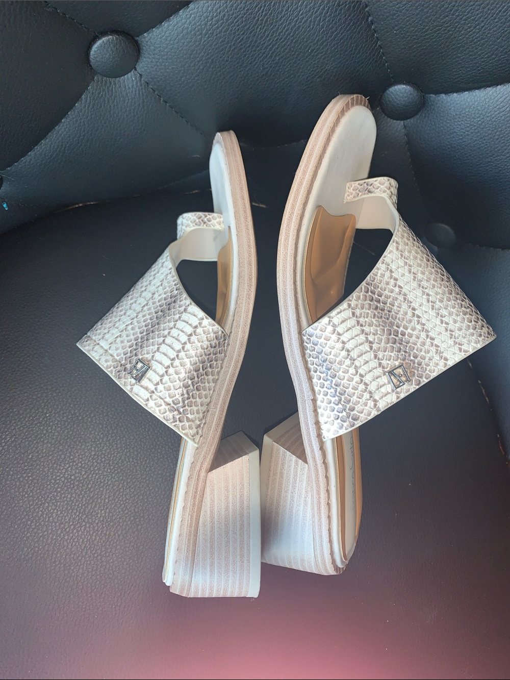 Franco Sarto Metallic Silver Snake-Print Slide Sandals - Picture 3 of 8
